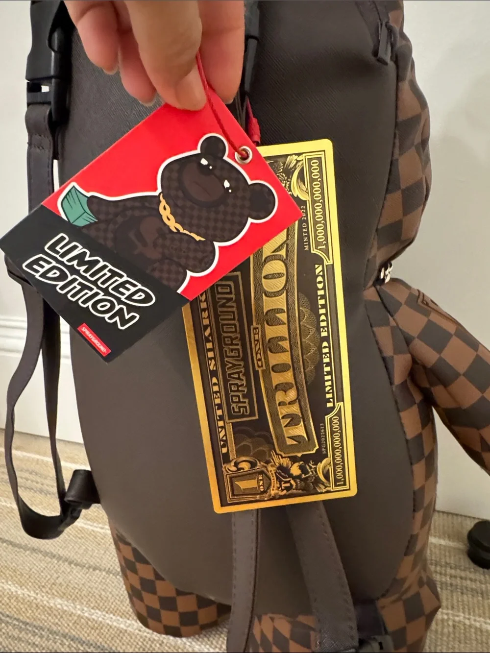 Sprayground limited edition Brown Checkerboard Teddy bear backpack